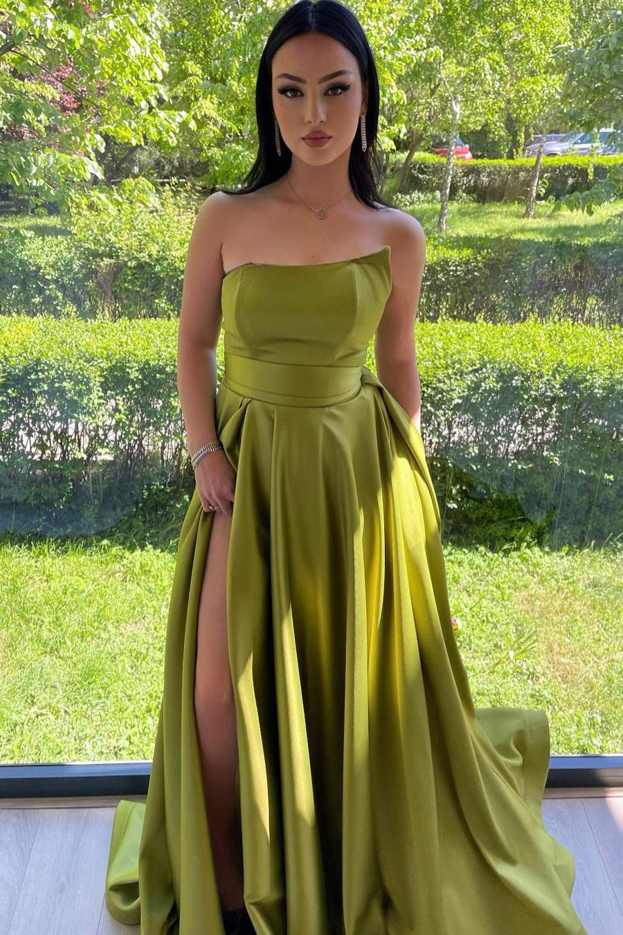 A-Line Asymmetrical High Split Floor-Length Sleeveless Open Back Prom Dress