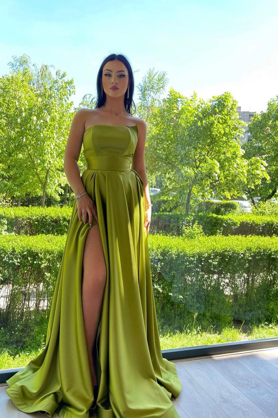 A-Line Asymmetrical High Split Floor-Length Sleeveless Open Back Prom Dress