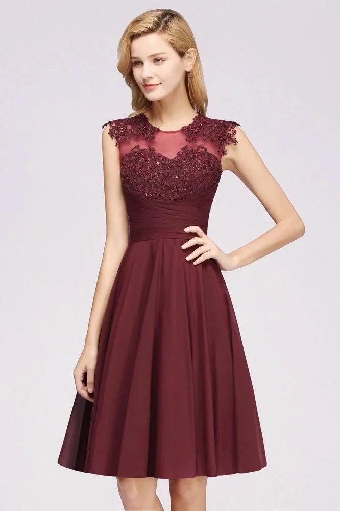 A-line Chiffon Appliques Jewel Sleeveless Knee-Length Bridesmaid Dresses with Ruffles (ZD13116)