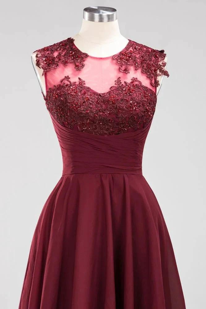 A-line Chiffon Appliques Jewel Sleeveless Knee-Length Bridesmaid Dresses with Ruffles (ZD13116)