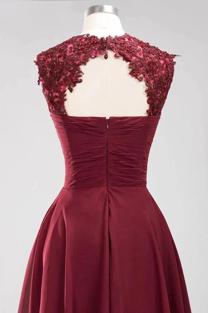 A-line Chiffon Appliques Jewel Sleeveless Knee-Length Bridesmaid Dresses with Ruffles (ZD13116)
