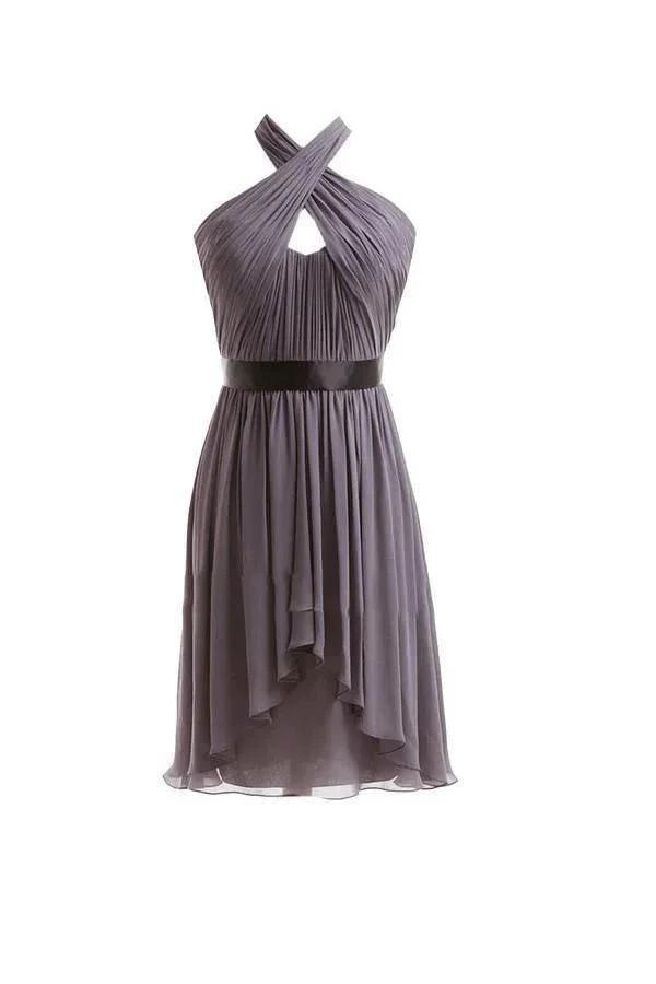 A-line Chiffon Halter Ruched Sash High Low Bridesmaid Dresses BD016 by pgmdress