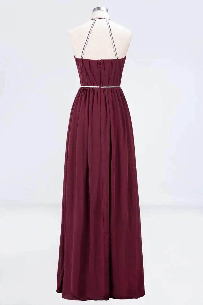 A-line Chiffon Halter Sleeveless Floor-Length Bridesmaid Dress with Beading Sash (ZD13115)