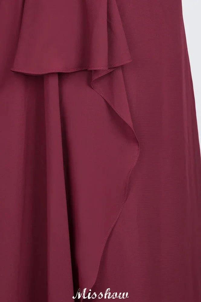 A-Line Chiffon Halter V-Neck Sleeveless Floor-Length Bridesmaid Dress with Ruffle (ZD12895)