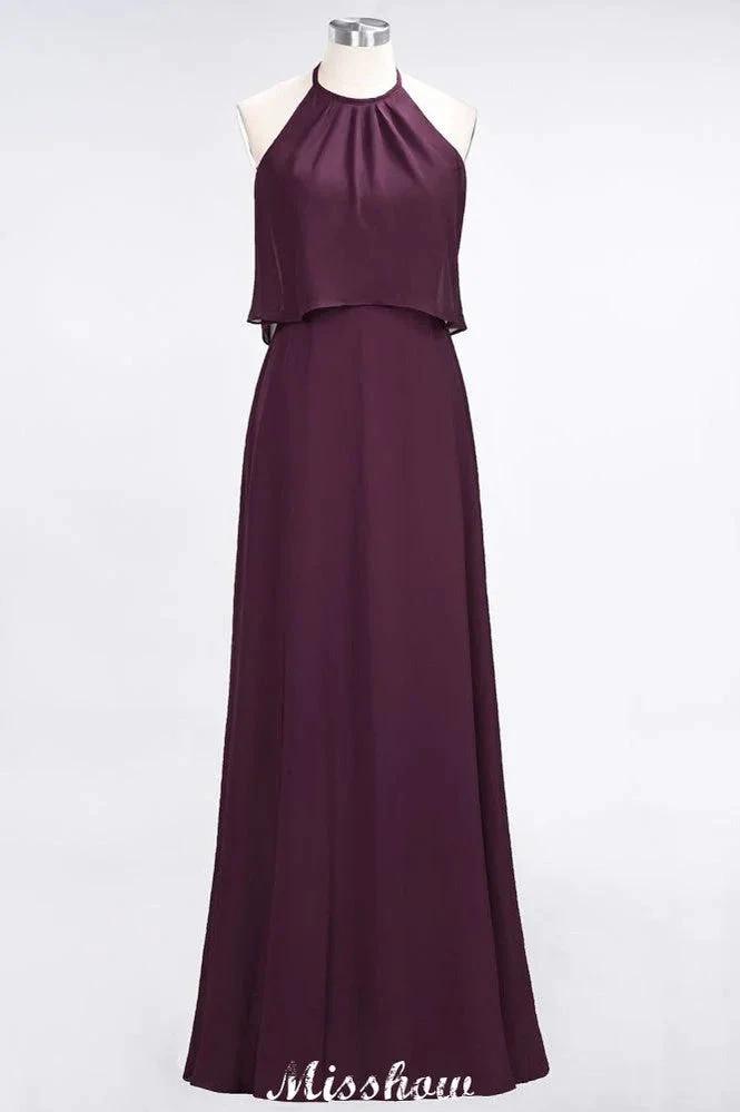 A-Line Chiffon Jewel Sleeveless Bridesmaid Dress Floor-Length Formal Event Dress (ZD12899)