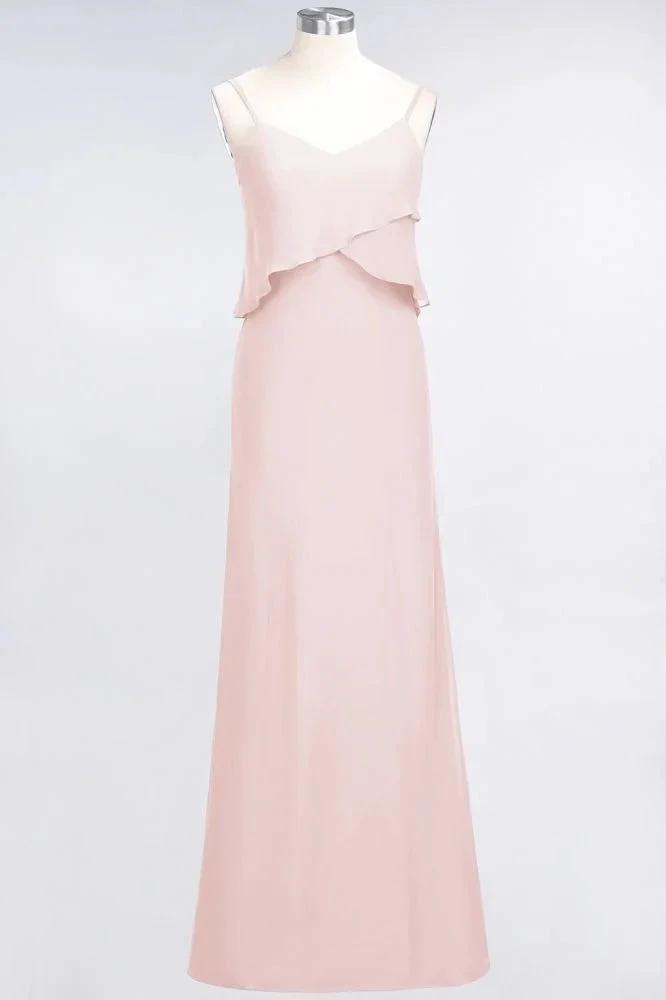 A-Line Chiffon Spaghetti V-Neck Bridesmaid Dress Sleeveless Maid of Honor Dress by misshow.com