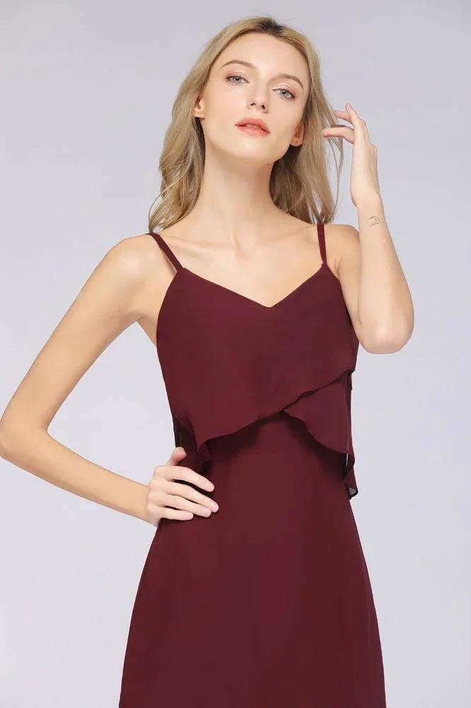 A-Line Chiffon Spaghetti V-Neck Bridesmaid Dress Sleeveless Maid of Honor Dress (ZD13119)