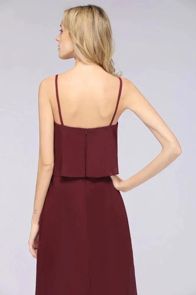 A-Line Chiffon Spaghetti V-Neck Bridesmaid Dress Sleeveless Maid of Honor Dress (ZD13119)