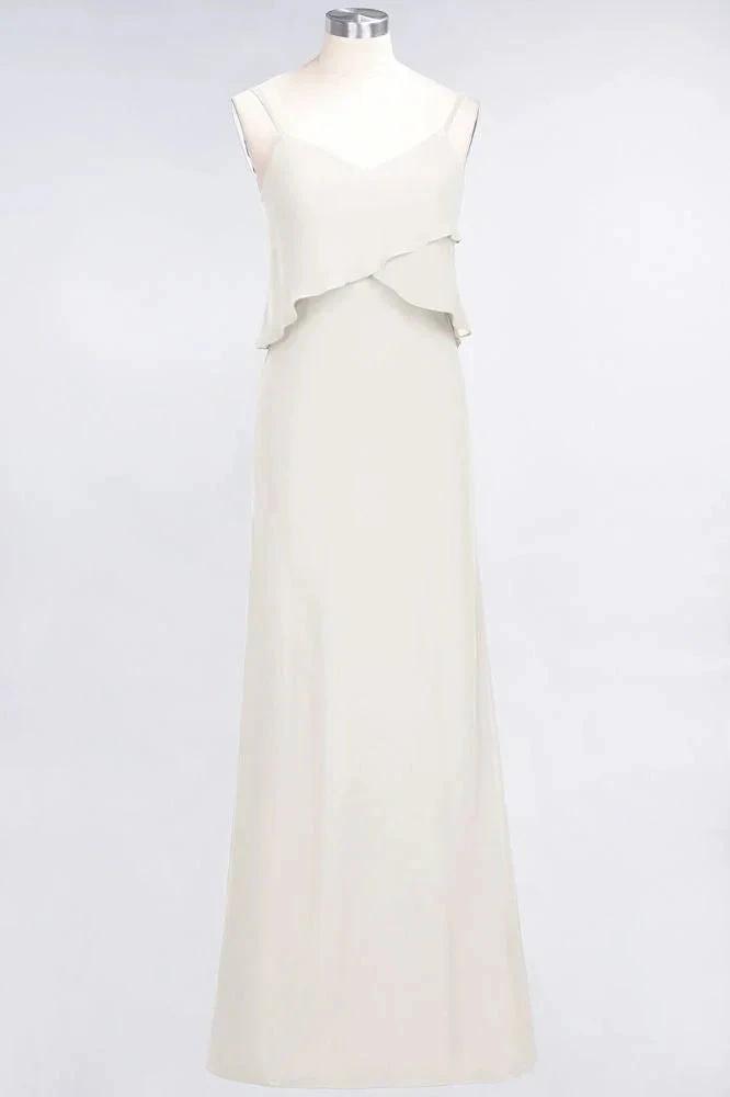 A-Line Chiffon Spaghetti V-Neck Bridesmaid Dress Sleeveless Maid of Honor Dress by misshow.com