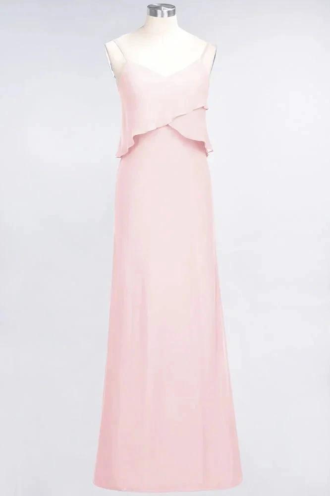 A-Line Chiffon Spaghetti V-Neck Bridesmaid Dress Sleeveless Maid of Honor Dress by misshow.com