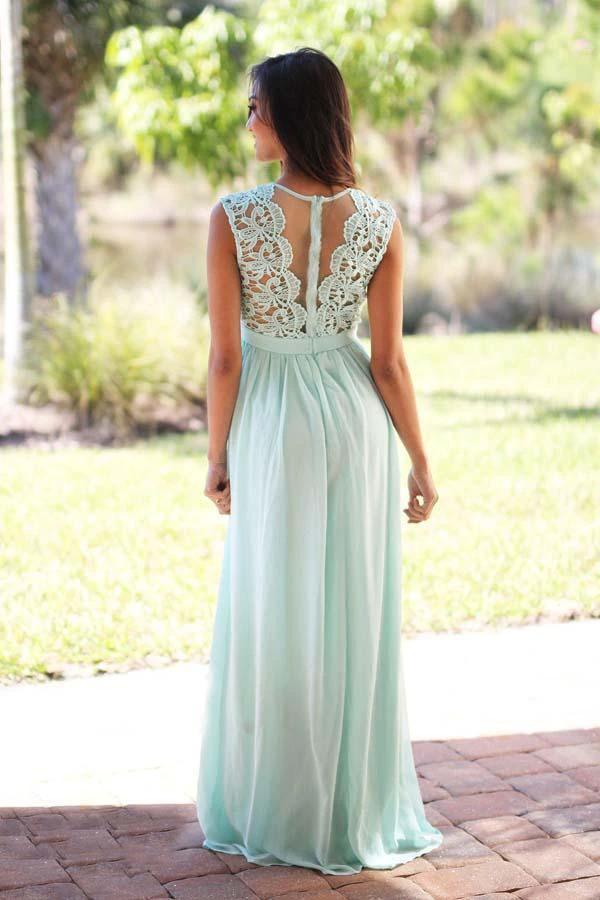A-Line Crew Floor-Length Mint Chiffon Bridesmaid Dress with Lace (ZD13217)