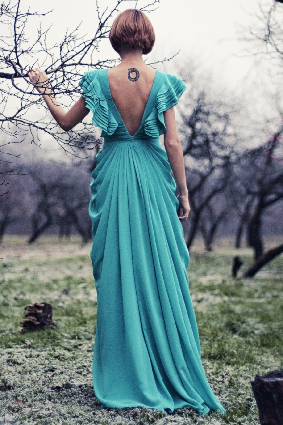 A-Line Deep V-Neck Floor-Length Chiffon Backless Prom Dress