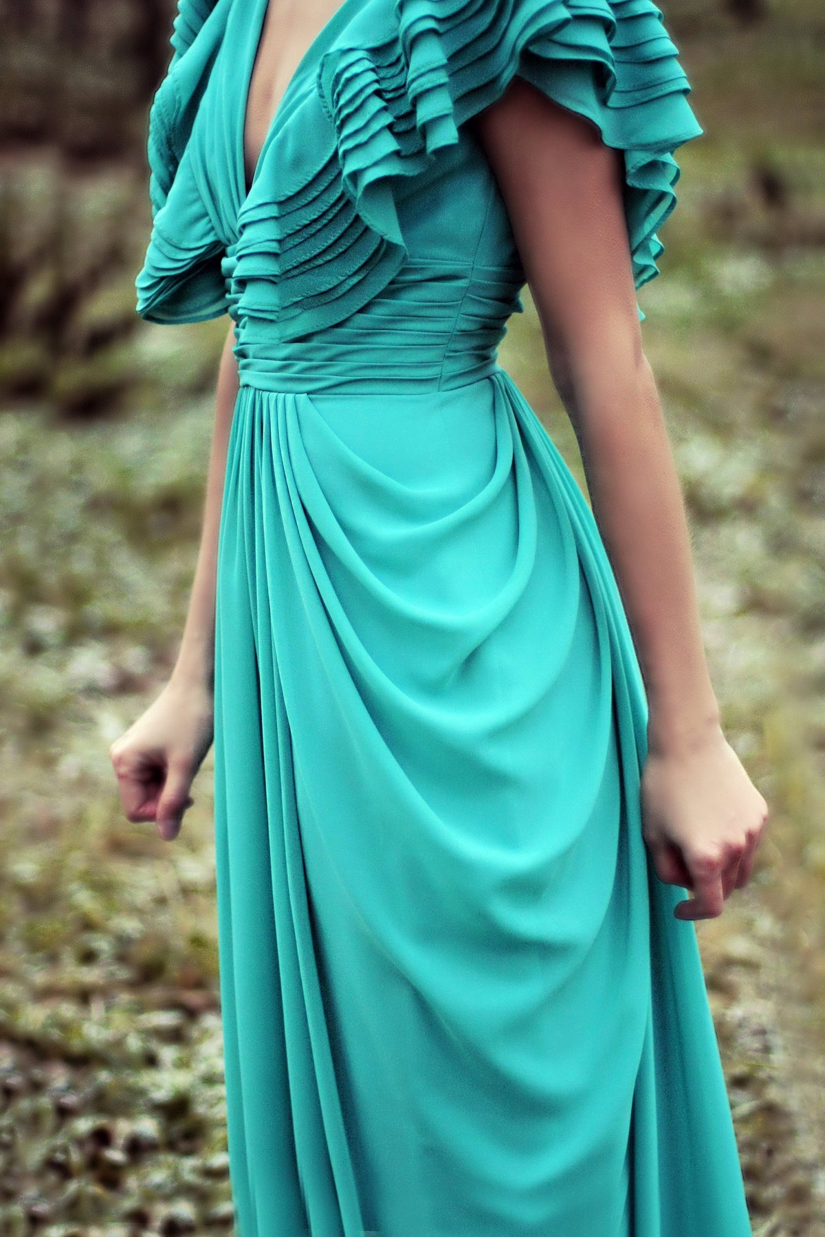 A-Line Deep V-Neck Floor-Length Chiffon Backless Prom Dress