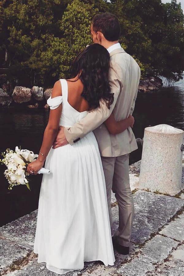 A-line Elegant Chiffon Ivory Beach Wedding Dress Bridal Gown (ZD15335)