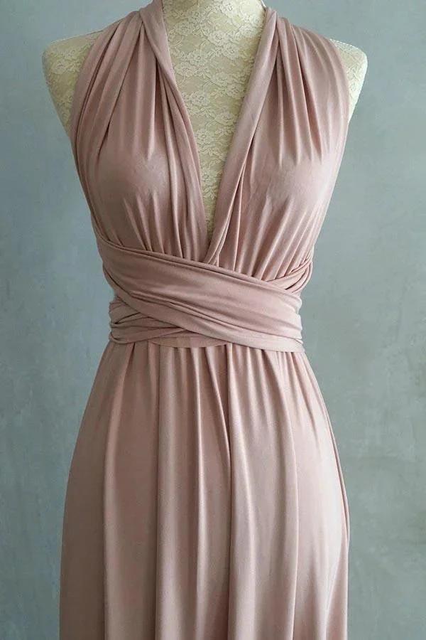 A-line Floor-Length Criss-Cross Straps Blush Spandex Bridesmaid Dress (ZD13220)