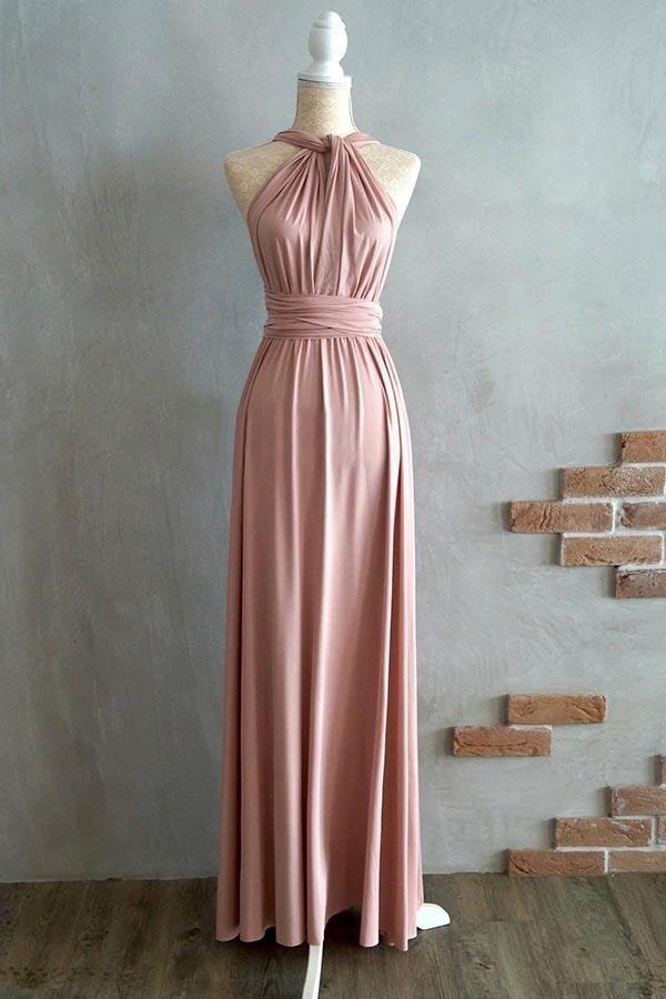A-line Floor-Length Criss-Cross Straps Blush Spandex Bridesmaid Dress BD043 by pgmdress