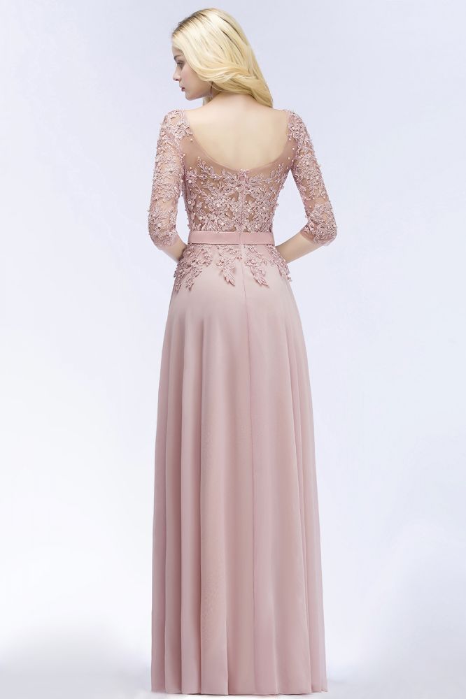 A-line Floor Length Half Sleeves Appliques Bridesmaid Dresses with Sash - View 4 | VelvetHem