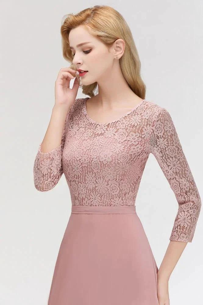 A-line Floor Length Lace Chiffon Bridesmaid Dresses with Sleeves (ZD13033)