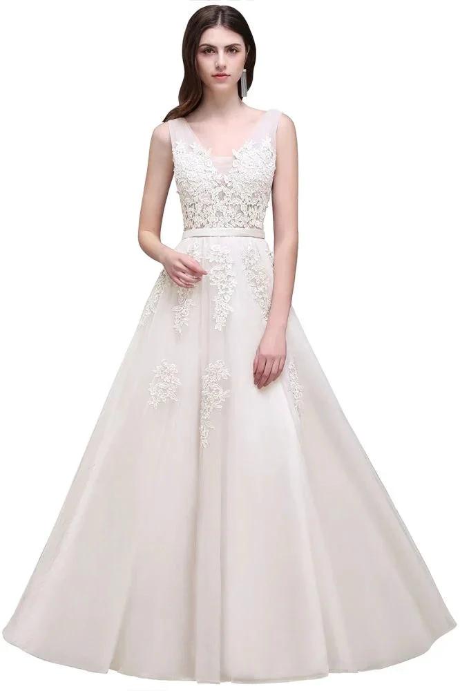 A-line Floor-length Tulle Bridesmaid Dress with Appliques by misshow.com