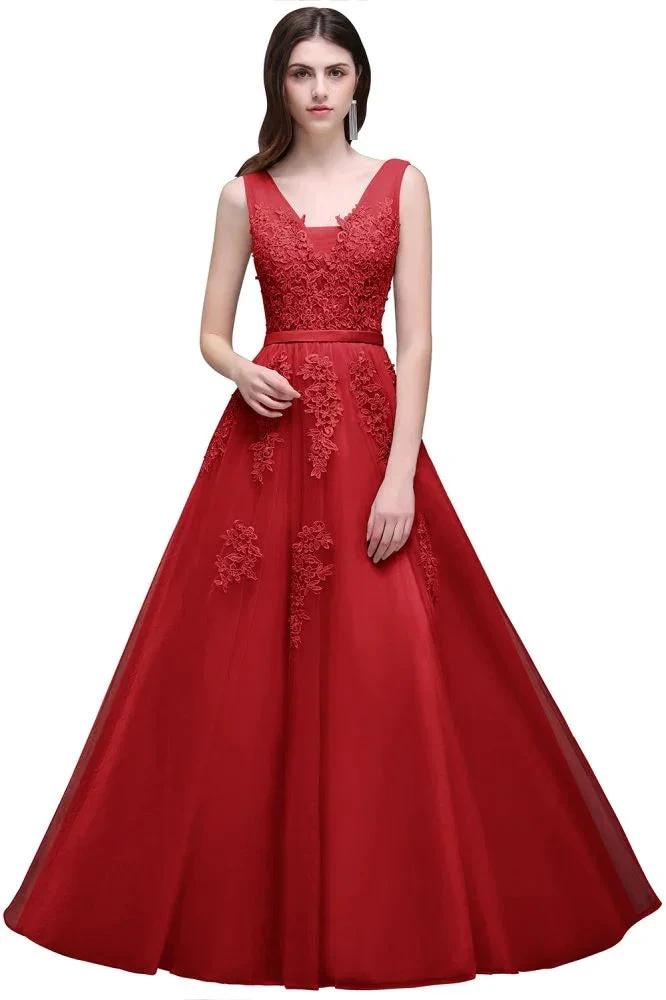 A-line Floor-length Tulle Bridesmaid Dress with Appliques by misshow.com