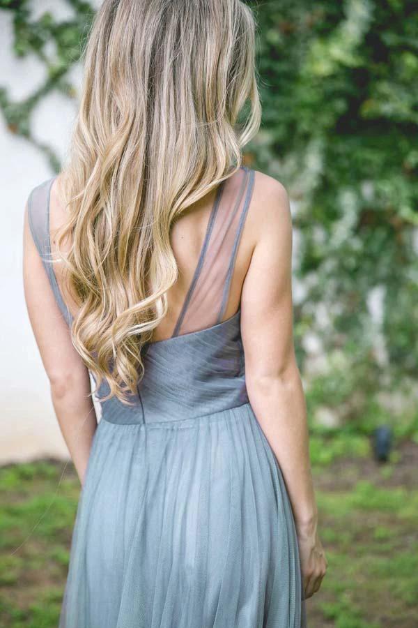 A-line Floor-Length Turquoise Sleeveless Tulle Bridesmaid Dress (ZD13218)
