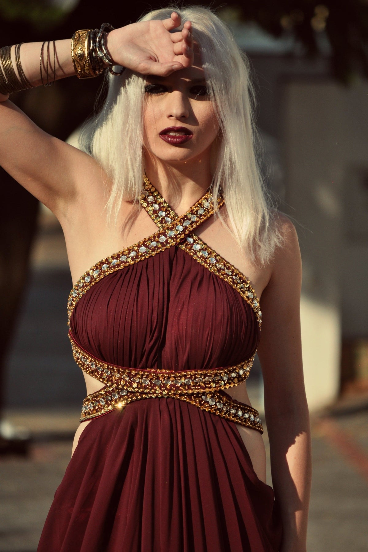 A-line Halter Floor Length Chiffon Backless Beading Prom Dress