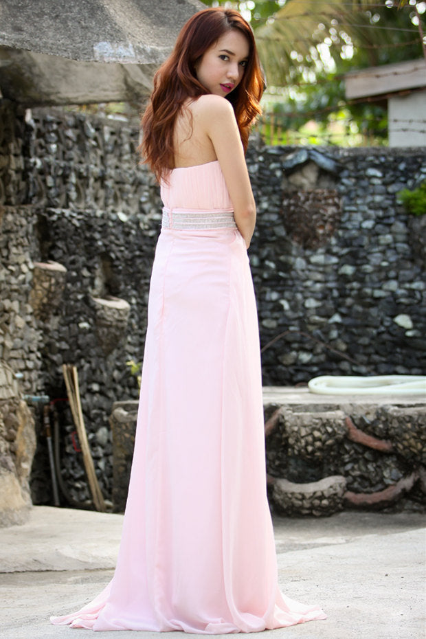 A-line Halter Floor Length Chiffon Beading Backless Prom Dress
