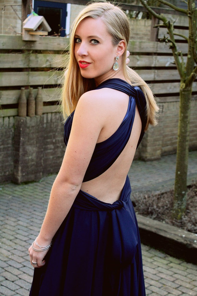 A-Line Halter V-Neck Floor-Length Chiffon Backless Evening Dress