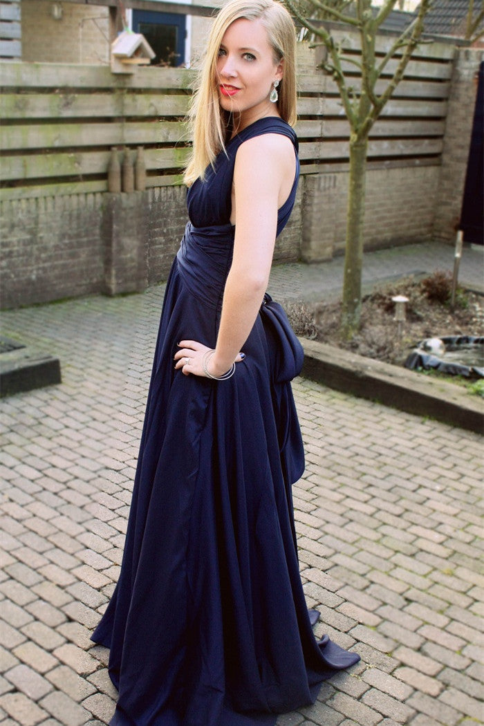 A-Line Halter V-Neck Floor-Length Chiffon Backless Evening Dress