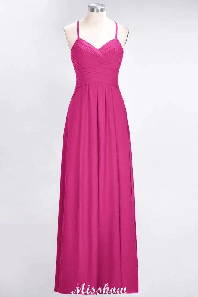A-Line Halter V-Neck Sleeveless Bridesmaid Dress Ruffles Evening Swing Dress by misshow.com