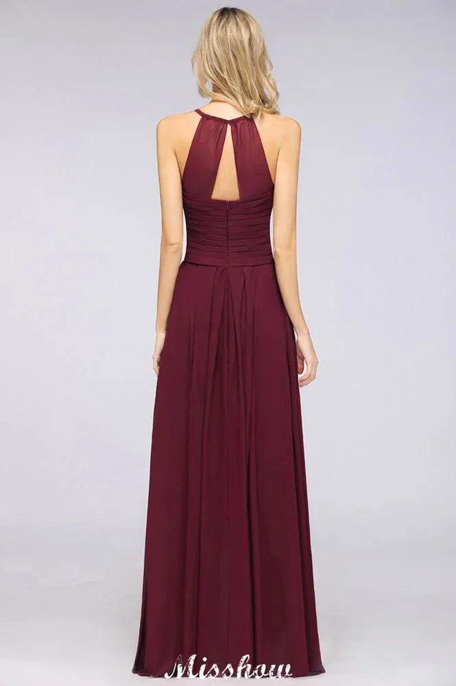 A-Line Halter V-Neck Sleeveless Bridesmaid Dress Ruffles Evening Swing Dress (ZD12907)