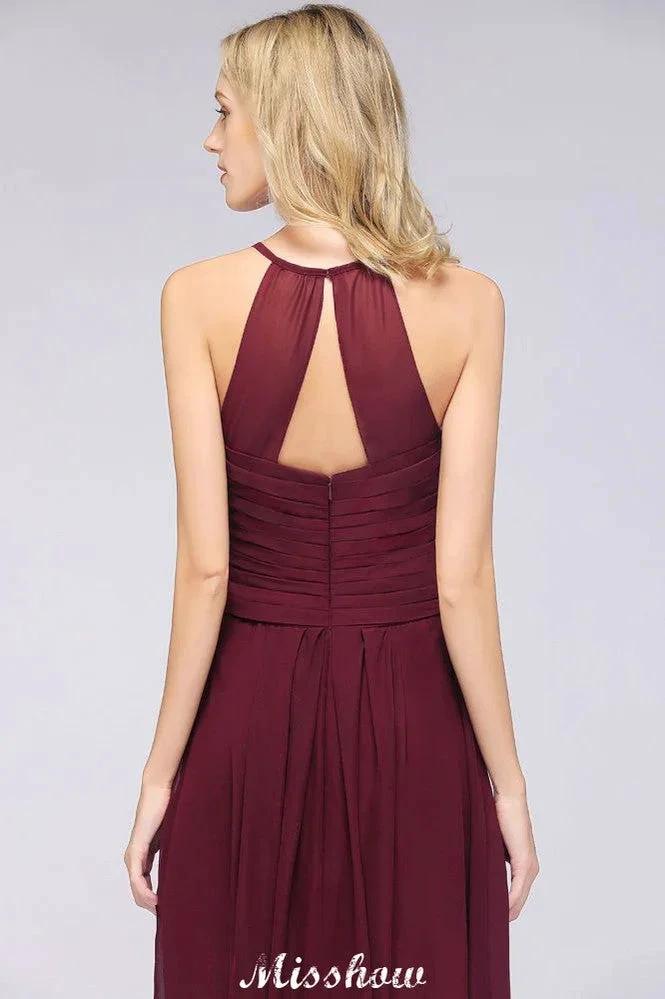 A-Line Halter V-Neck Sleeveless Bridesmaid Dress Ruffles Evening Swing Dress (ZD12907)