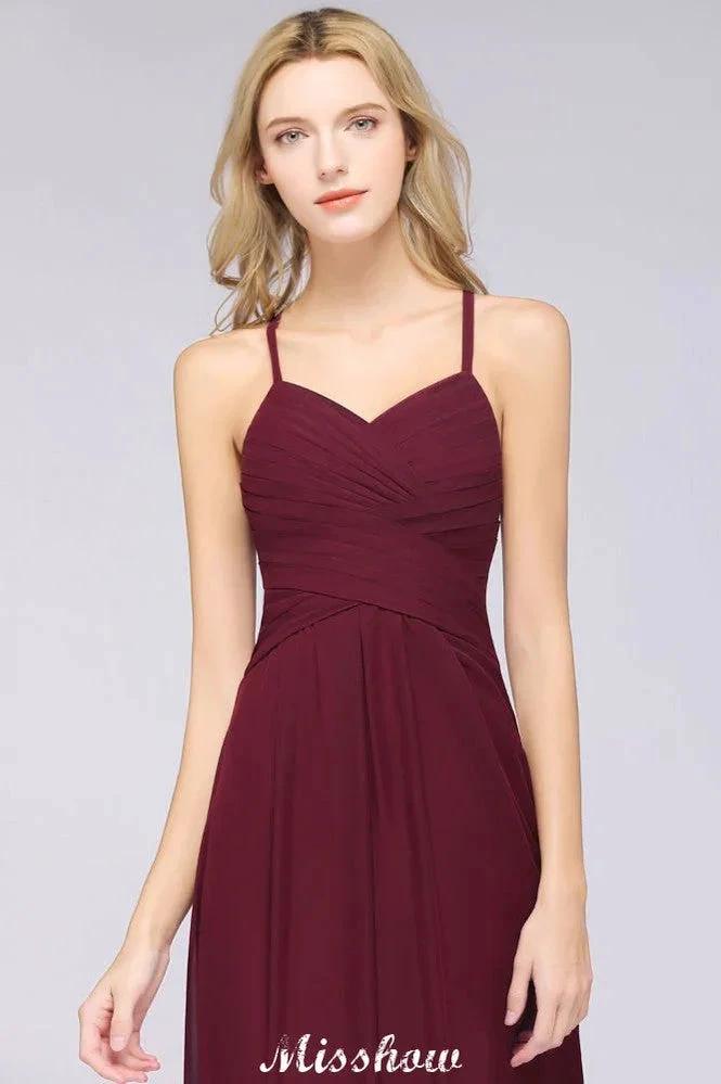 A-Line Halter V-Neck Sleeveless Bridesmaid Dress Ruffles Evening Swing Dress (ZD12907)