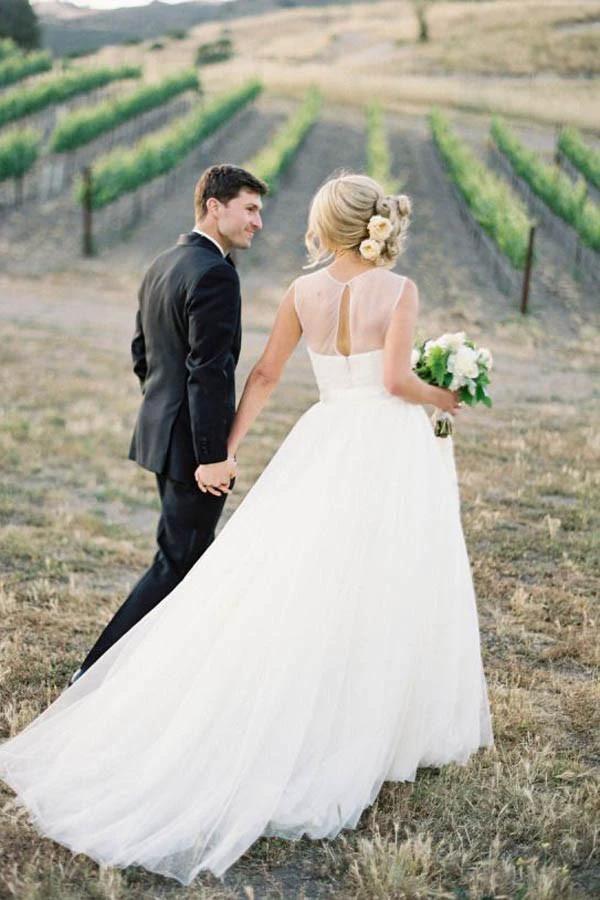 A-line Illusion Tulle Vintage Outdoor Ivory Wedding Dress (ZD15496)