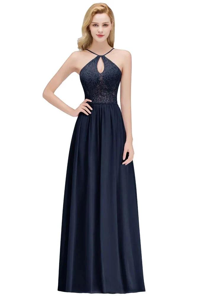A-line Keyhole Neckline Lace Top Long Spaghetti Bridesmaid Dress by misshow.com