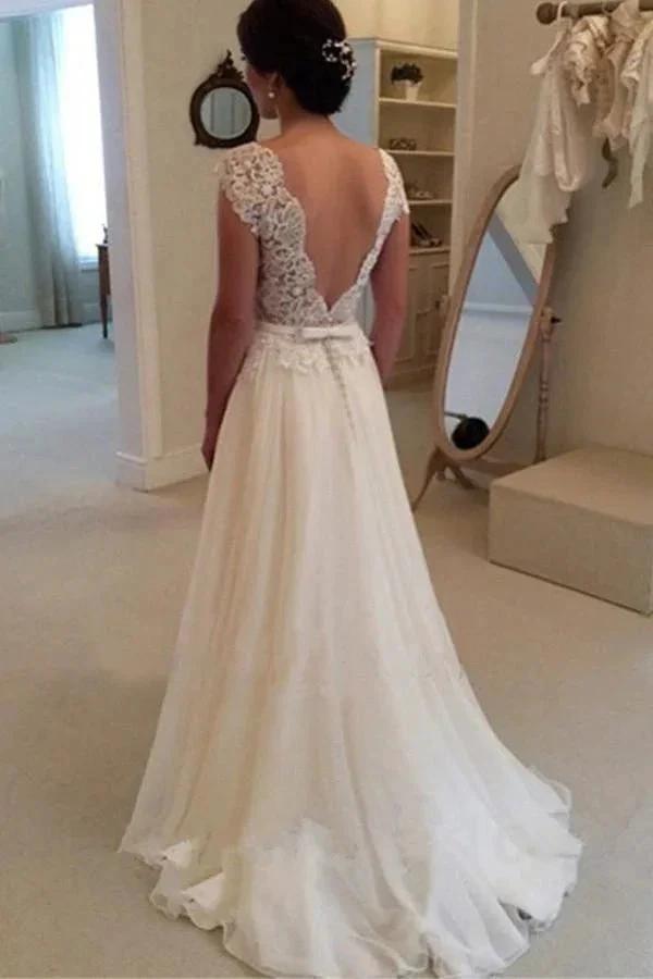 A-line Lace Top Backless Long Beach Wedding Dress Ball Gowns (ZD16294) - View 2 | VelvetHem