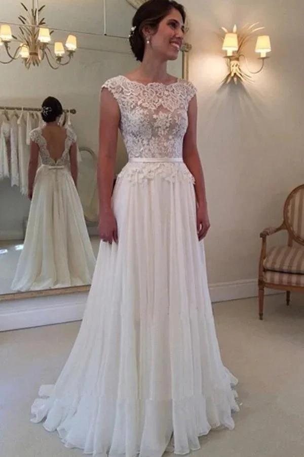 A-line Lace Top Backless Long Beach Wedding Dress Ball Gowns (ZD16294)