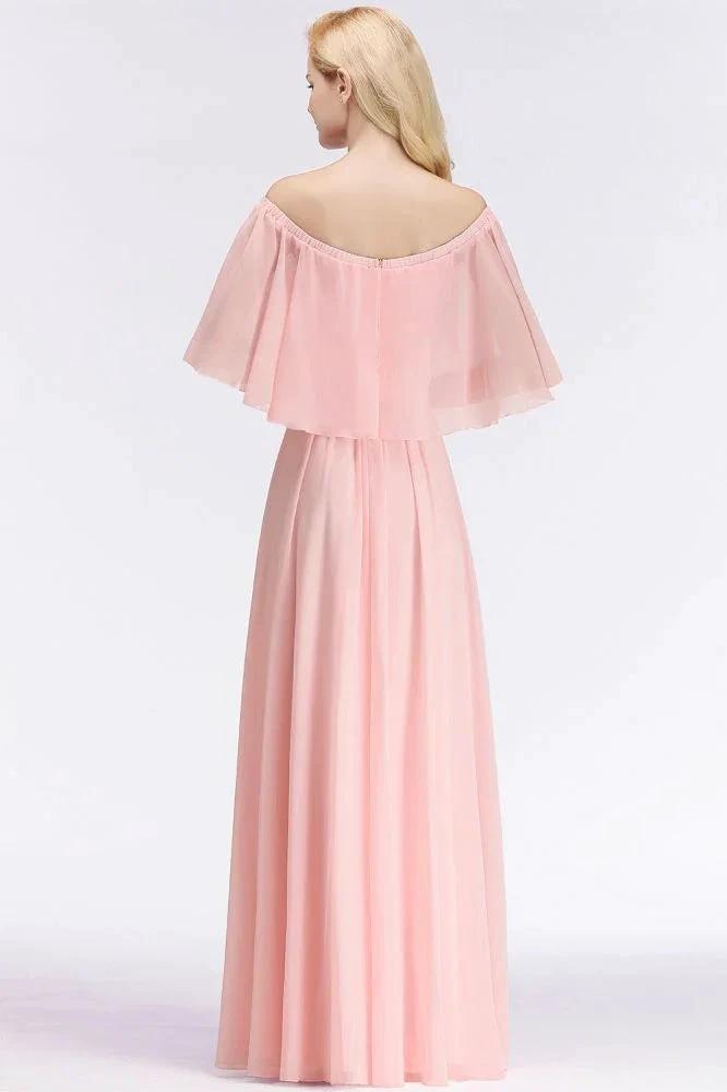 A-line Long Off-the-shoulder Pink Bridesmaid Dresses with Sleeves (ZD13130)
