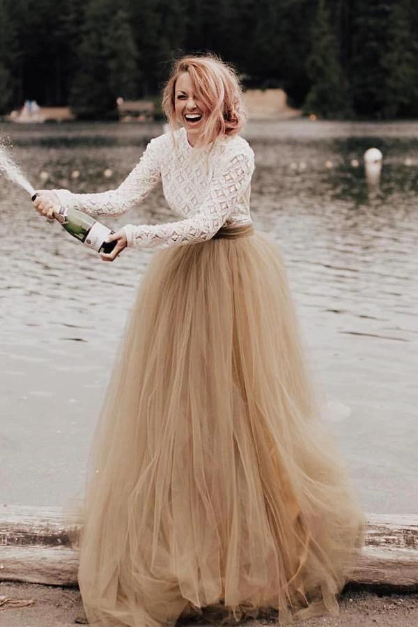 A-Line Long Sleeve Backless Princess Gown Wedding Dress Bridal Gown (ZD16321)