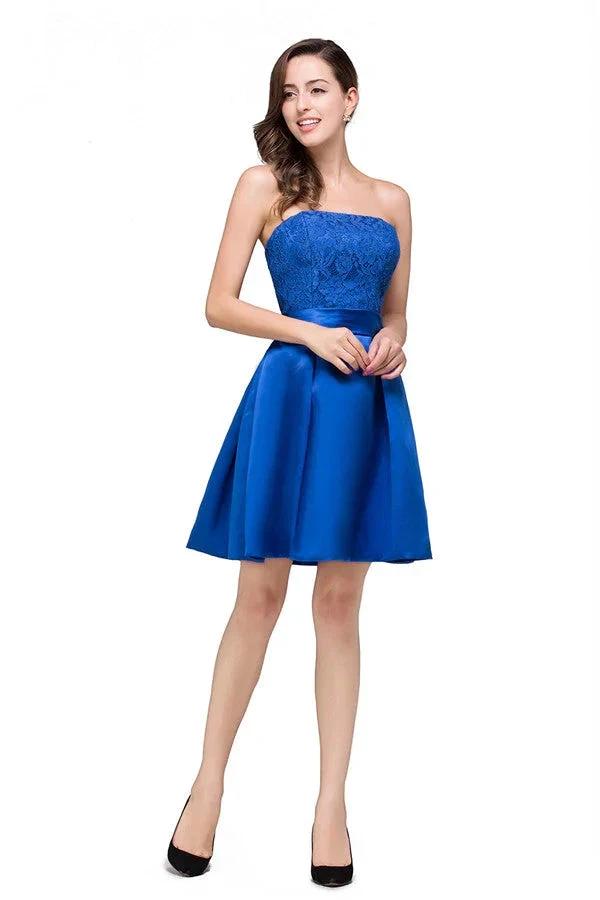 A-line Mini Lace-up Strapless Bridesmaid Dresses (ZD13074)