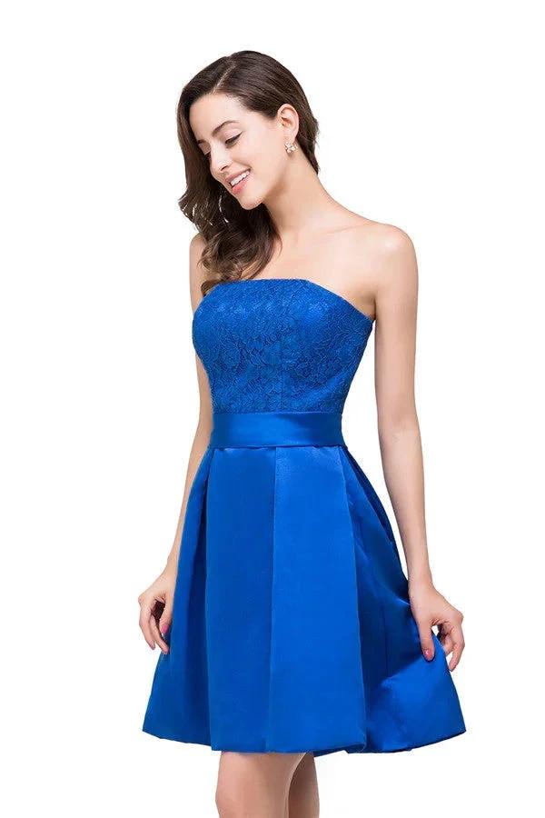 A-line Mini Lace-up Strapless Bridesmaid Dresses (ZD13074)