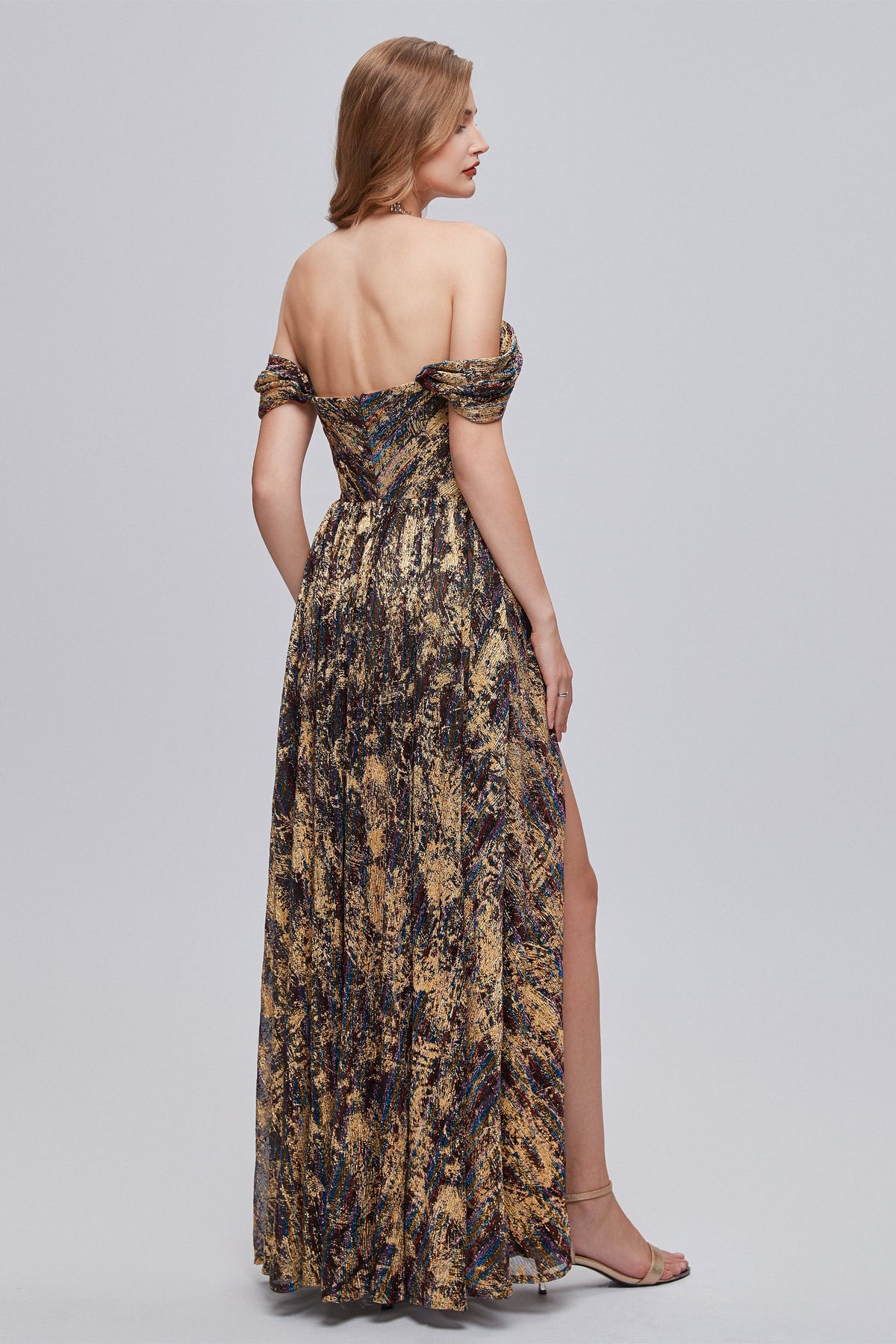 A-Line Off-the-shoulder Ankle Length Backless Split Front Elegant Beautiful Prom Dresse