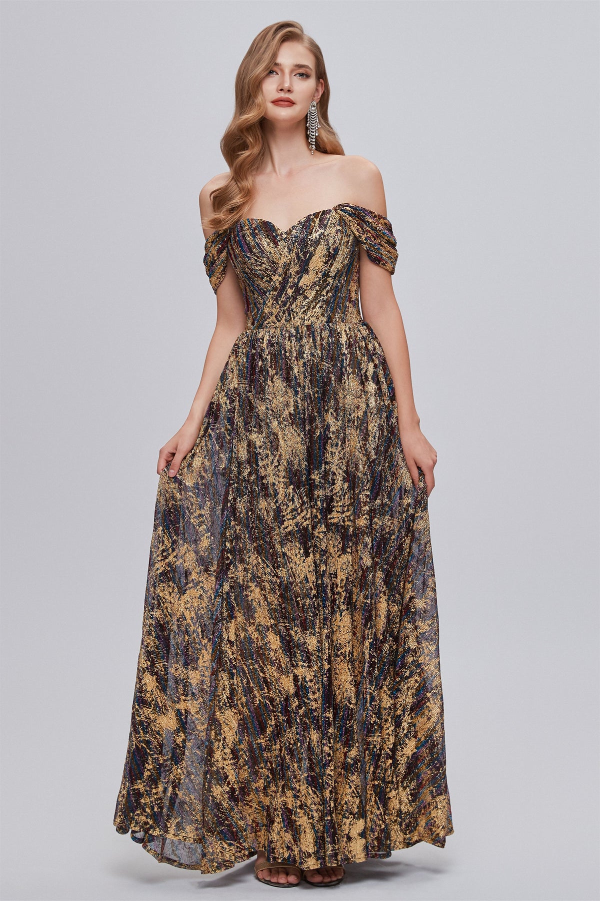 A-Line Off-the-shoulder Ankle Length Backless Split Front Elegant Beautiful Prom Dresse