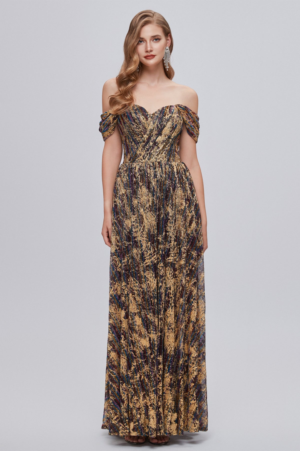 A-Line Off-the-shoulder Ankle Length Backless Split Front Elegant Beautiful Prom Dresse