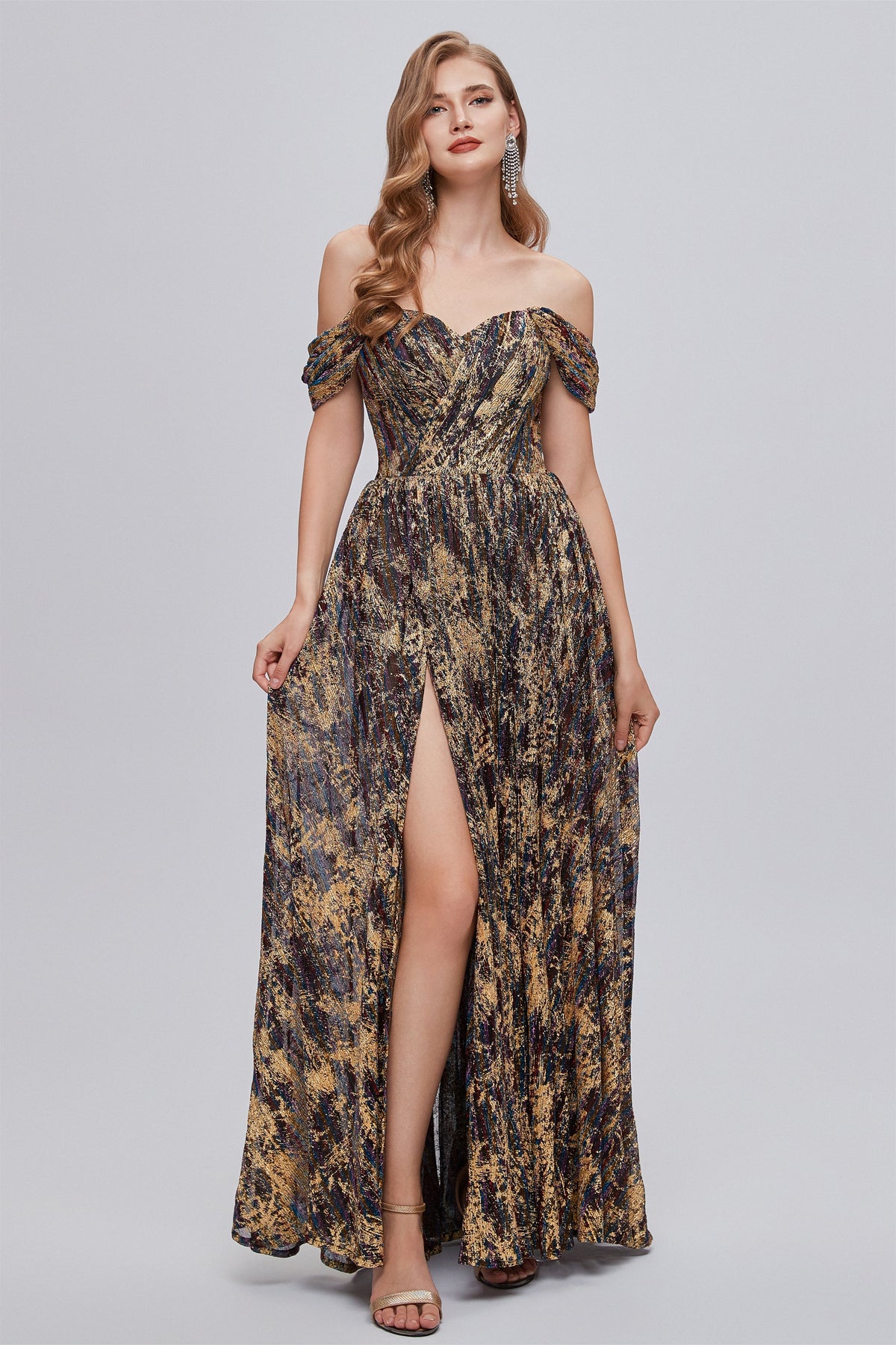 A-Line Off-the-shoulder Ankle Length Backless Split Front Elegant Beautiful Prom Dresse