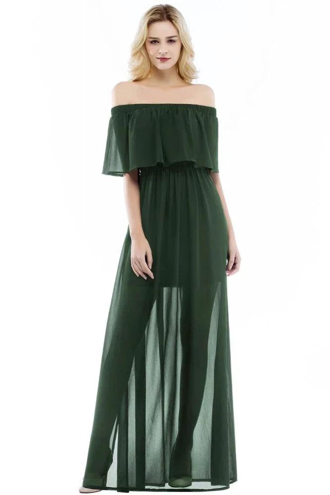 A-line Off-the-shoulder Floor Length Black Chiffon Bridesmaid Dresses by misshow.com