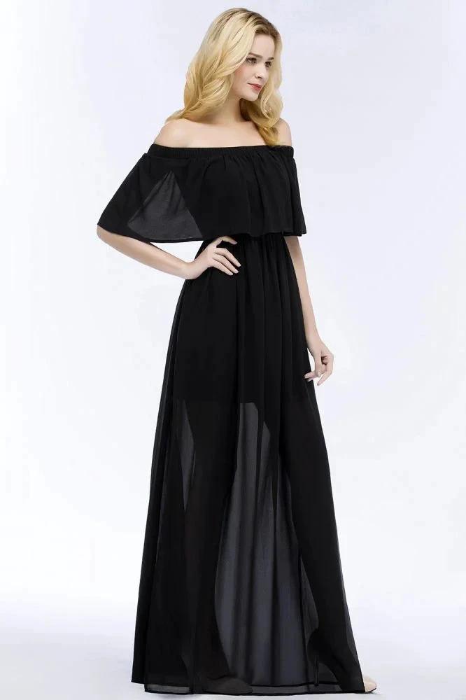 A-line Off-the-shoulder Floor Length Black Chiffon Bridesmaid Dresses (ZD13038)