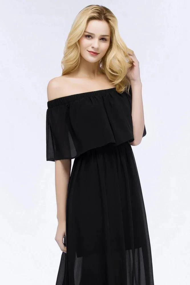 A-line Off-the-shoulder Floor Length Black Chiffon Bridesmaid Dresses (ZD13038)