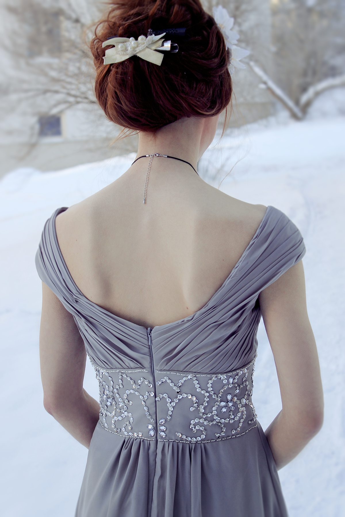 A-line Off-the-shoulder Floor Length Chiffon Beading Evening Dress