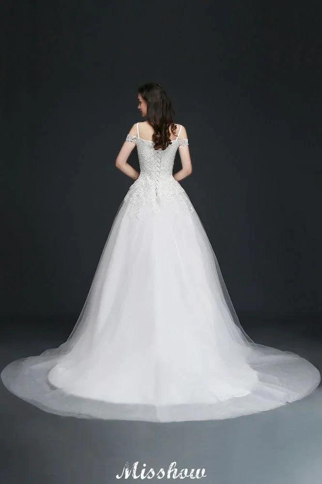 A-line Off-the-Shoulder Tulle Elegant Wedding Dresses with Appliques by misshow.com